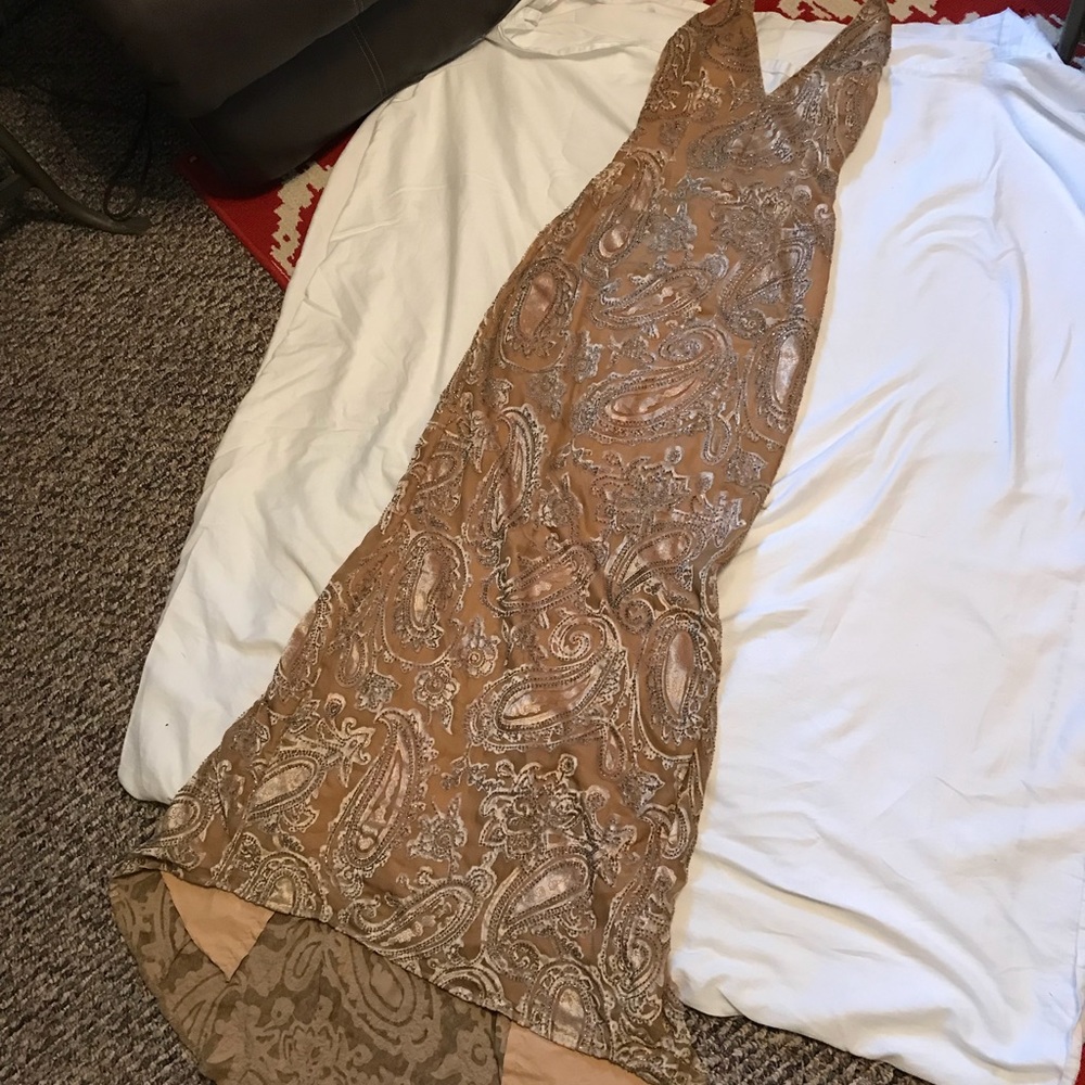 Tan Beaded Prom Dreas